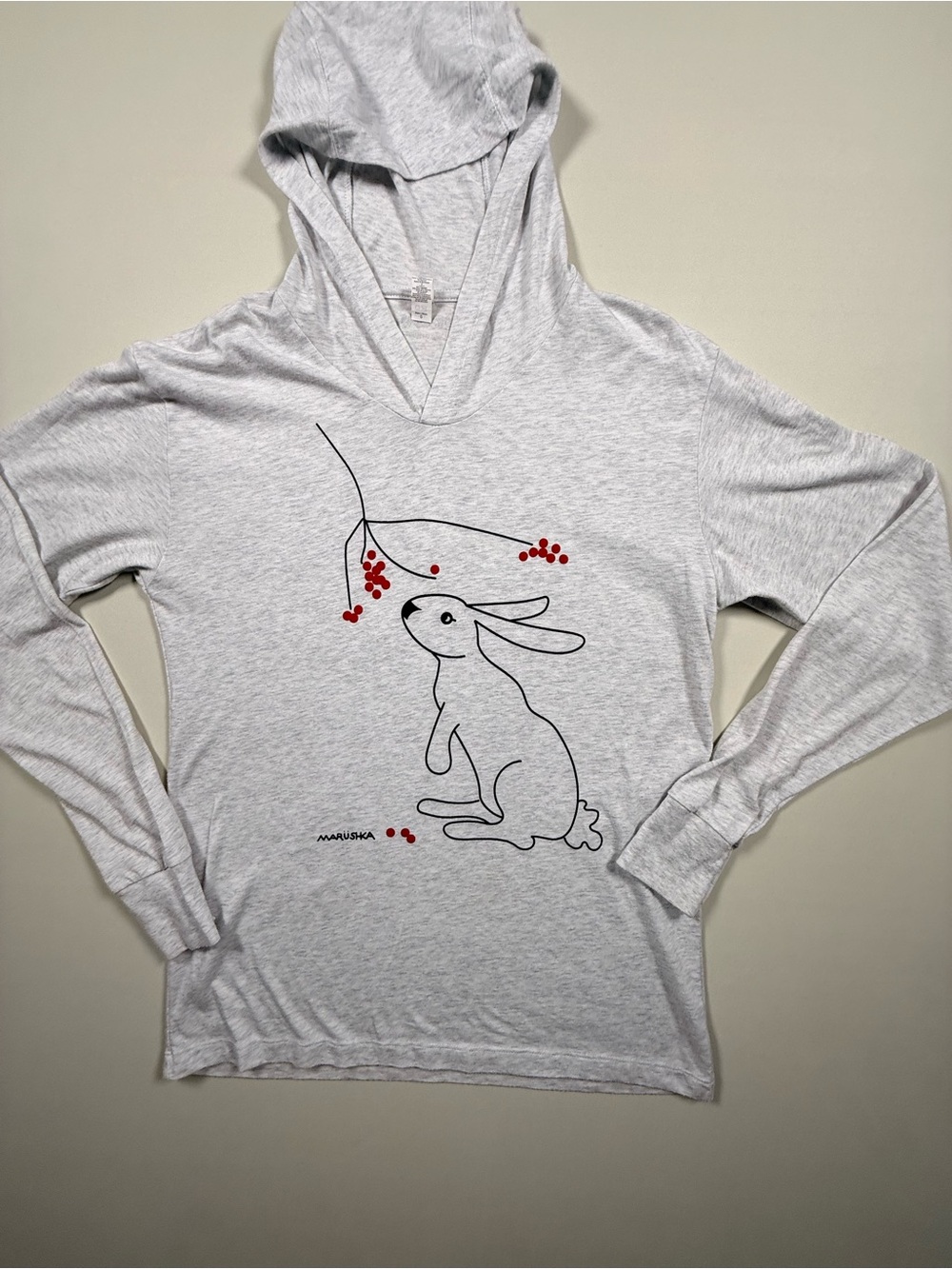 Marushka Hand Printed Rabbit & Winter Berries Hoodie Shirt Small